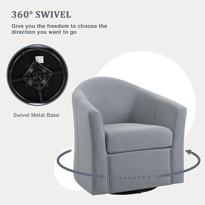 UIXE 360° Swivel Barrel Accent Chairs Set of 2, Modern Round Arm Chair Upholstered Club Armchair, Single Sofa Seating in Fabric for Living Room, Bedroom (Pebble Grey)