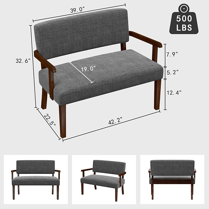 Accent Chair 2 Seat, Arm Chairs with Soft Seat and Armrests for Living Room, Love seat for Dining, Reading, and Waiting Rooms (Gray)