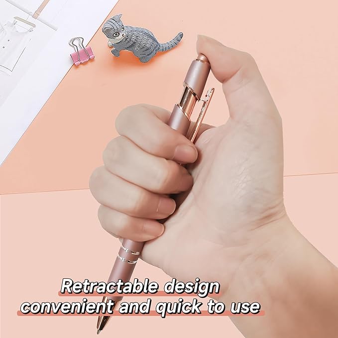 Ballpoint Pens, 6 Pack Rose Gold Metal Pens Black Ink Pens, 1.0mm Medium Point Stylus Pens for Touch Screens, Cute Pens Teacher Gifts Office Supplies for Women (6 Pcs Rose Gold, No Words)