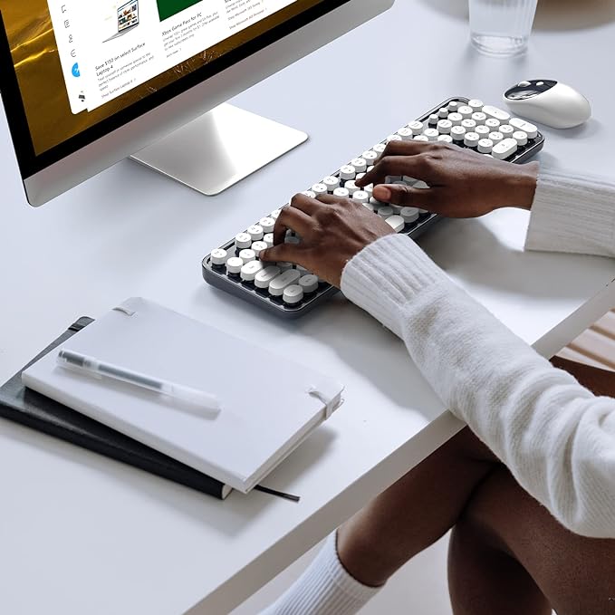 Wireless Keyboard and Mouse, Typewriter Full Size Keyboard with Number Pad and 2 in 1 USB Connected Mouse for Windows 7/8/10, Laptop, Desktop, PC, Computer (Dark-Blue)
