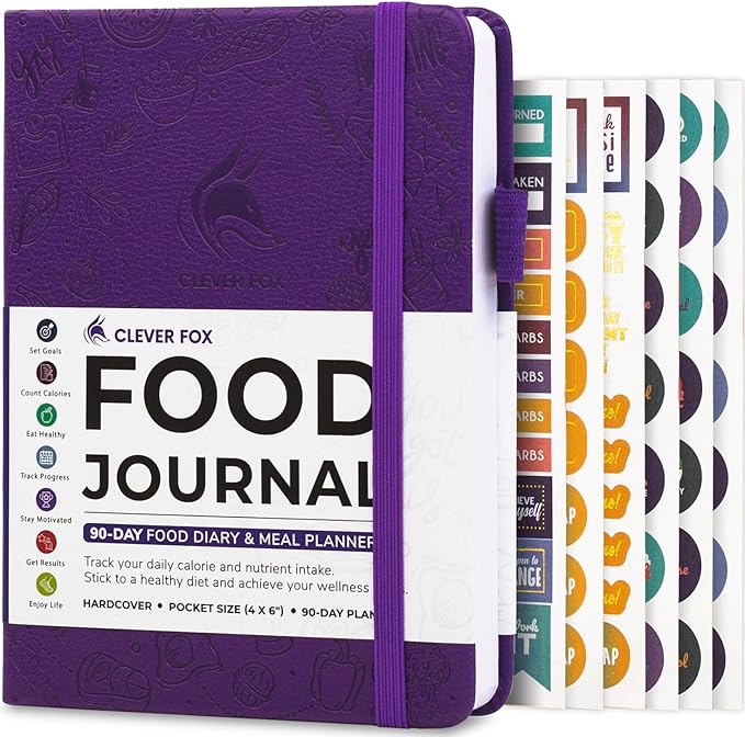 Clever Fox Food Journal Pocket - Daily Food Diary, Meal Planner to Track Calories & Nutrients, Weight Loss Tracker Notebook, 4x5.5” (Purple)