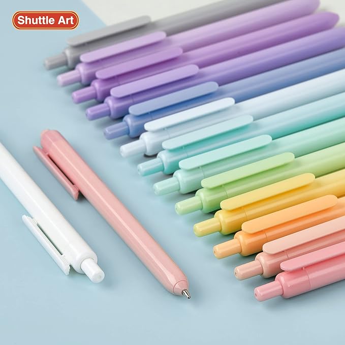 Shuttle Art Ballpoint Pens, 15 Pack Pastel Retractable Black Ink Ball Point Pens, Cute Pens 1.0mm Medium Point Quick Drying for Writing Journaling Taking Notes School Office Home