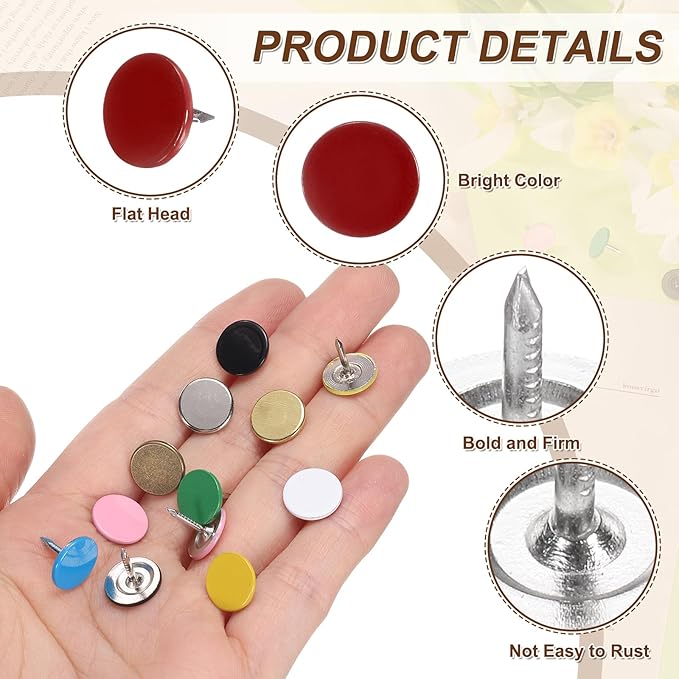 uxcell 150Pcs Upholstery Tacks, 11mmx10mm Flat Head Thumb Tack Decorative Furniture Nails Push Pins for Furniture Sofa Headboards, Red