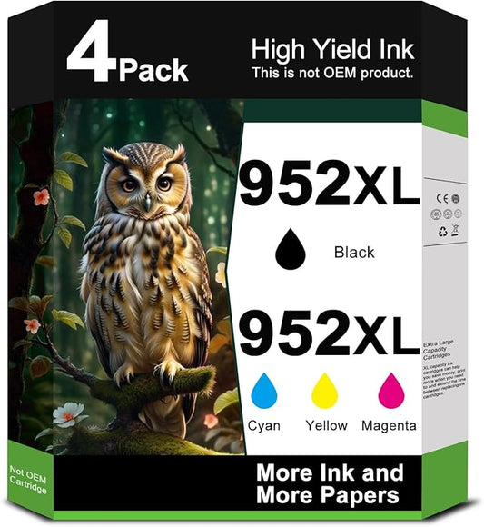 952XL 952 XL Ink Cartridge Combo Pack for 8710 7740 8720 Printer Ink Replacement for HP 952 952xl to Officejet Pro 8702 8210 7720 8715 8730 8740 8216 8725 8700 8200 Printer(Black Cyan Magenta Yellow)
