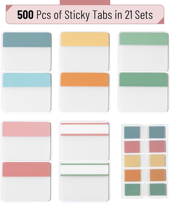 Mr. Pen- Sticky Index Tabs, 500 Pcs, 21 Sets, Colorful Sticky Tabs for Notebooks, Page Markers, Page Tabs for Binders, Page Tabs Sticky Tabs for Books, Notebook Tabs, Book Sticky Tabs for Notebooks
