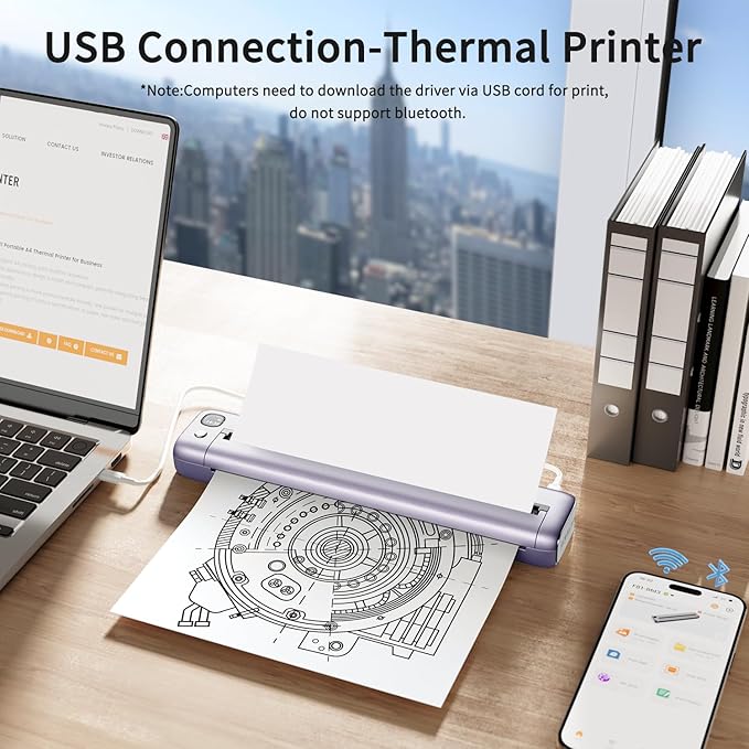 Rongta Portable Printers Wireless for Travel, WiFi & Bluetooth Mobile Printer, Thermal Inkless Printer for School/Office/Home Use, Compatible with Android,iOS & Laptop (Purple)