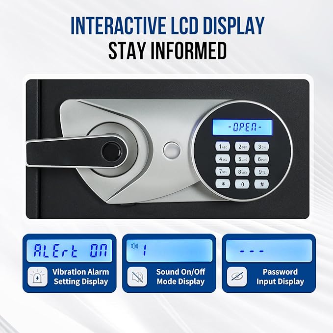 BlackSmith Home Safe 1.0 Cub Biometric Safe Box Fingerprint Recognition Security Safe with Keys Keypad Lock Box Secure Jewerly Valuables Wall Mount Cabinet Safe with LCD Display Dual Alarm System