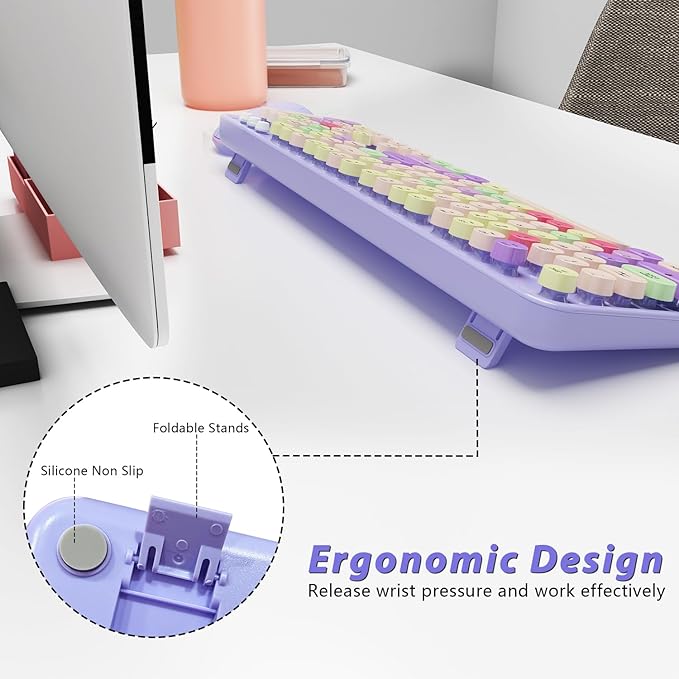 Wireless Typewriter Keyboard and Mouse - Wireless Keyboard with Silent Wireless Mouse, Cute Retro Keyboard Mouse Combo, 2.4G USB Computer Keyboard and Mouse for Windows Laptop/Desktop/PC(Purple)