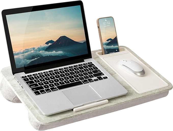 LAPGEAR Home Office Lap Desk with Device Ledge, Mouse Pad, and Phone Holder - Taj Mahal Marble - Fits up to 15.6 Inch Laptops - Style No. 91581