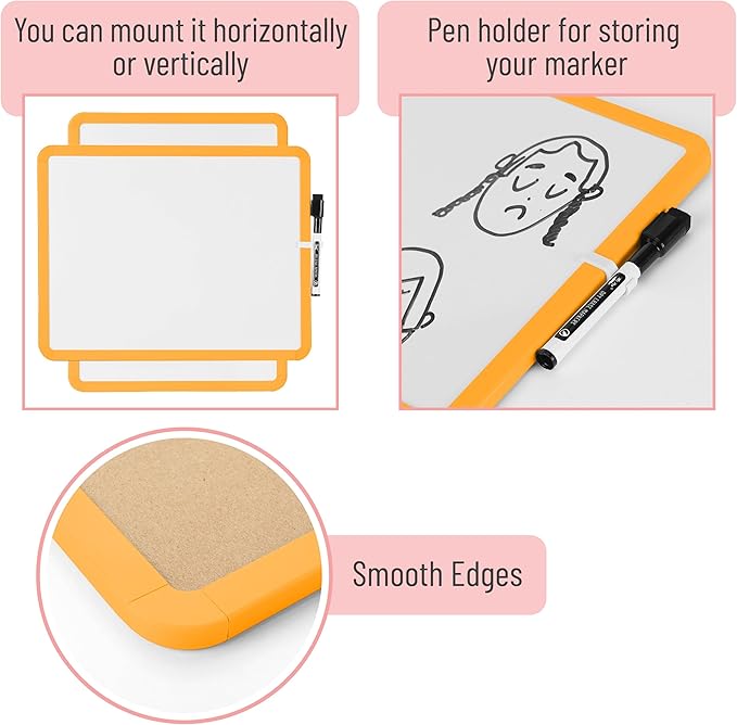 Mr. Pen- Dry Erase Board, 14” x 11” with a Black Dry Erase Marker, Orange Frame, Small White Board, White Board for Kids, White Board for Students, Small Dry Erase Board, Mini White Board