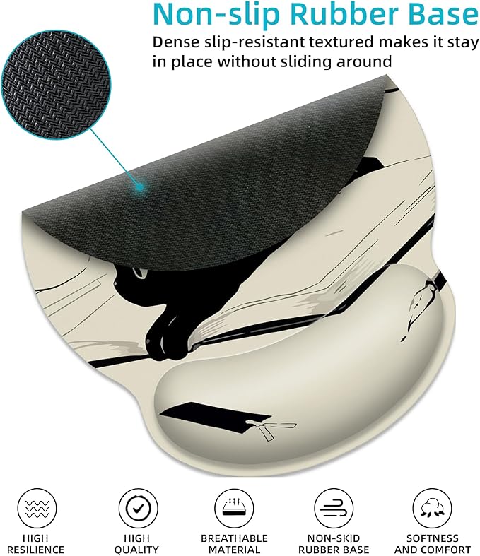 Ergonomic Mouse Pad with Wrist Support,Kawaii Anime Black Cat Mouse Pad with Wrist Rest,Relieve Wrist Pain Mousepad Non-Slip Rubber Base,Mouse Pads for Desk,Computers,Laptop,Office,Home,Accessories