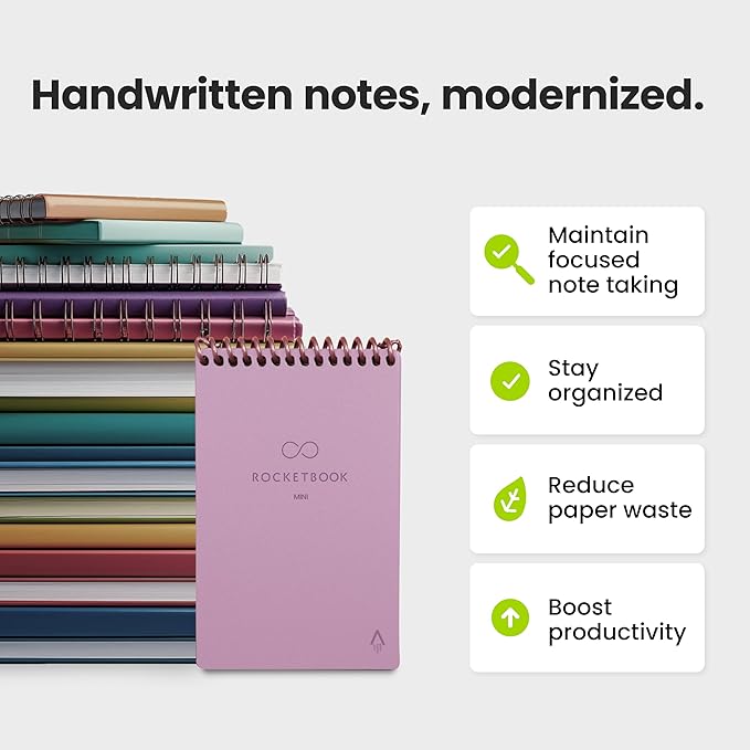 Rocketbook Mini Reusable Smart Notepad, Pocket Size Notebook 3.5x5.5, Pink - Dotted Pages, App-Connected, Erasable, Ideal for On-The-Go List Taking & Quick Notes Anywhere
