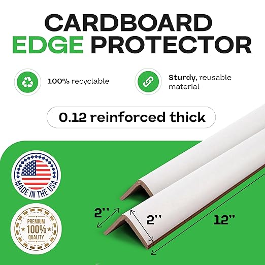 IDL Packaging 2" x 2" x 12" Cardboard Edge Protector, Pack of 200 - White Kraft Cardboard Corners for Shipping - V-Board Reinforced