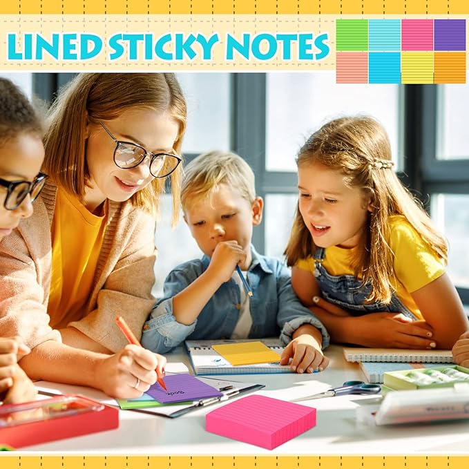 Yexiya 64 Pcs Lined Sticky Notes Self Stick Notes with Lines Bright Assorted Colors Sticky Pad for Home Office Products Post Memos, 1920 Sheets(3 x 3 Inch,Lined, Blank)