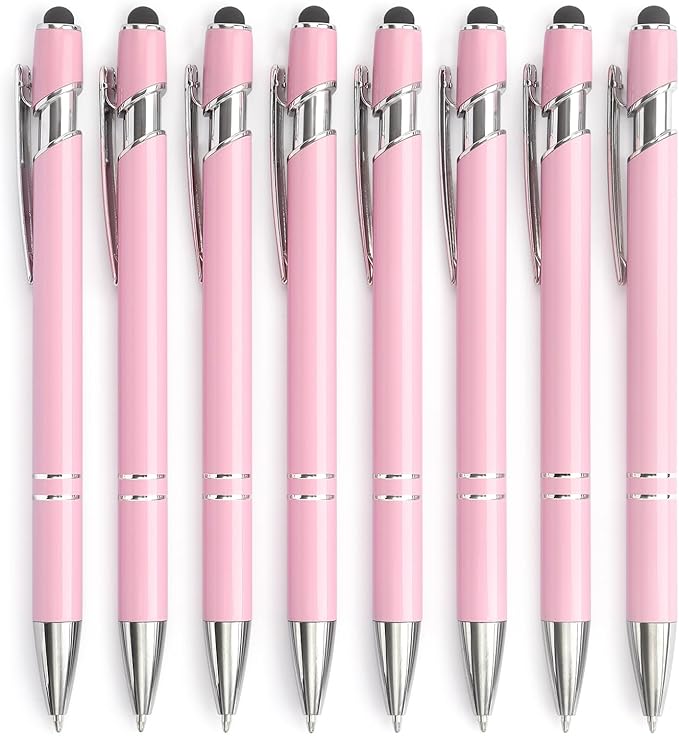 Ballpoint Pen 2-in-1 Stylus Retractable Ballpoint Pen with Stylus tip, Metal Stylus Pen for Touch Screens, 1.0 mm Black Ink (Pink)