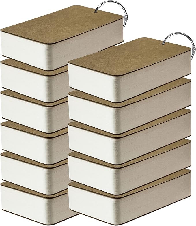 MotBach 10 pack White Blank Flash Cards with 500 Sheets Study Cards, Note Card Pad with Binder Ring, Kraft Paper Word Vocabulary Cards for Learning language, DIY Greeting Cards(3.5 x2.2 Inch)