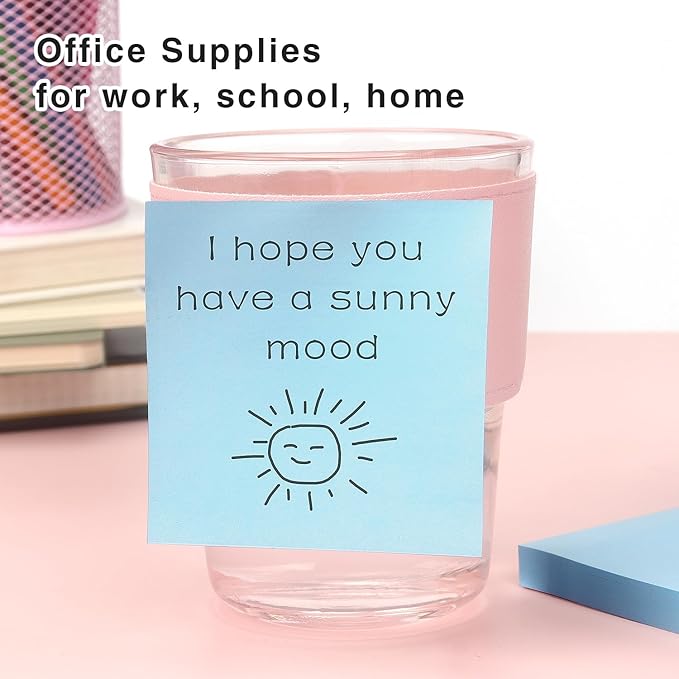 Sticky Notes 3x3 Self-Stick Notes Bright Colors Sticky Notes 4 Pads 100 Sheets/Pad (Light Blue)