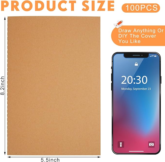 Mimorou 100 Pcs Kraft Notebook Journals 5.5 Inch x 8.3 Inch A5 Softcover Notebooks Bulk for Writing Sketch Office Notepad with 60 Pages 30 Sheets(Black, Brown, Red, Navy,Lined)