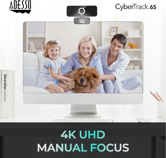 Adesso 4K HDR Ultra HD USB Webcam CyberTrack 6S Camera for PC Laptop Adjustable Angle Field of View Built-in Noise Cancellation Microphone