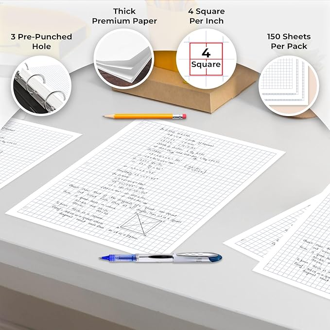Graph Paper Bulk, 1152 Pack(Pallet), 172800 Sheets, 4x4, Pallet of Loose Leaf Paper, 8" x 10.5", Bulk Graphing Paper, 3 Hole Punched for Binder, Grid Paper, Quad Ruled Paper, 4-7 Days Transit
