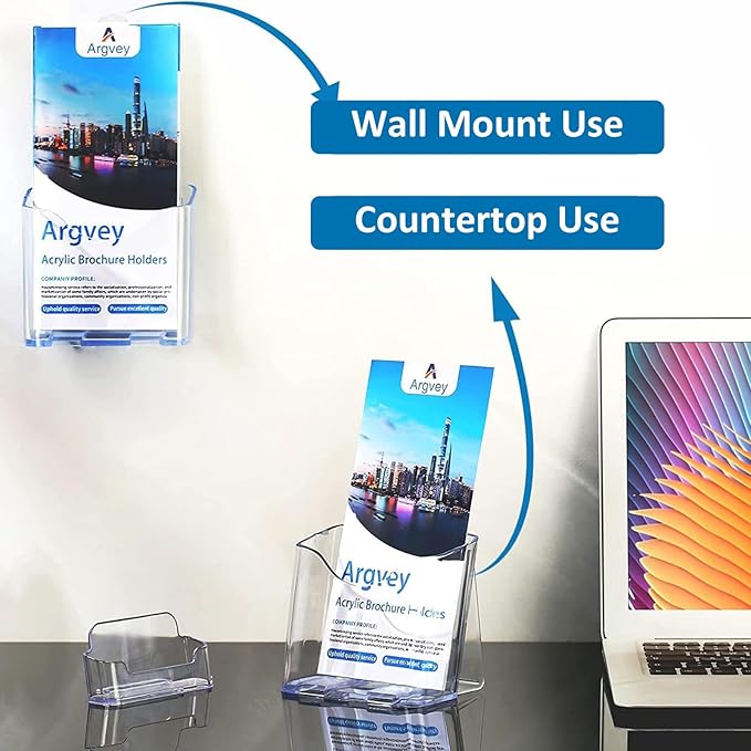 Acrylic Brochure Holder, 10 Pack Plastic Trifold 4 Inches Wide Pamphlet Holder Wall Mount/Countertop Organizer for Display Flyer, Booklet, Document, Literature
