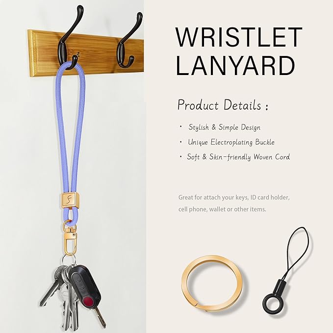 Fishent Keychain Wristlet lanyard, Cute Key Chain Holder, Upgraded Woven Wrist Lanyard for Keys, Wristlet Strap Keychain for Women Men Car Keys ID Badges Card Wallet Phone (Lavender)