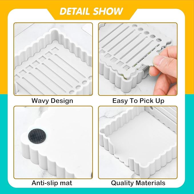 Sticky Notes Holder Cute with Stencil, Wavy Self-Stick Notepad Holder, Note Dispenser for Desk, Sticky Notes Organizer