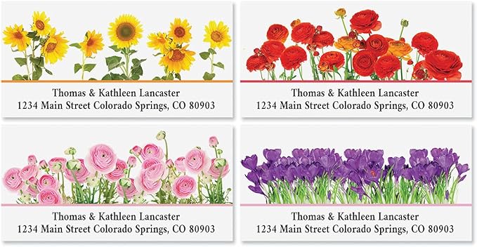 Colorful Images Floral Seasonal Bouquet Return Address Mailing Labels, Personalize with Name & Address, Set of 144 Self Adhesive, Easy Peel Flat Label Sheets, Large, 8 Designs