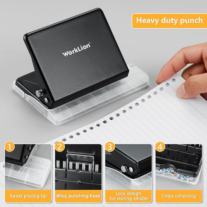 Binding Machine for Planner： WORKLION Metal 10 Hole Punch&Multi Color 30 Hole Loose Leaf Binder Rings(10 pcs) for Making 26 Holes on B5 Paper, 30 Holes on A4, 20 Holes on A5 Book, Black