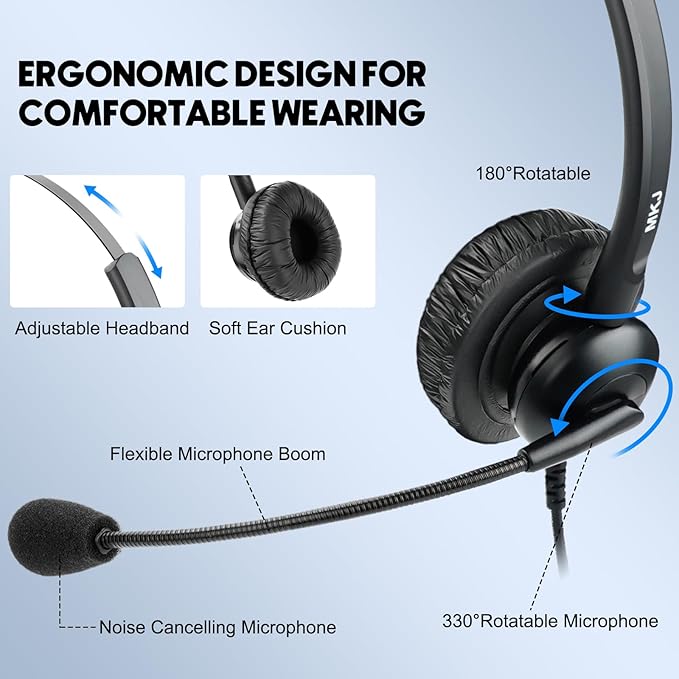 MKJ Cisco Headset Noise Canceling Wired Headphones with Microphone Corded RJ9 Telephone Headset for Cisco Office Phones CP-7821 7940 7942G 7945G 7961G 7962G 7965G 7971G 7975G 8865 9951