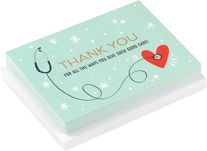 Hallmark Healthcare Thank You Card Pack (20 Blank Cards with Envelopes) for Nurses Day, Doctors, Physician Assistants, Medical Professionals