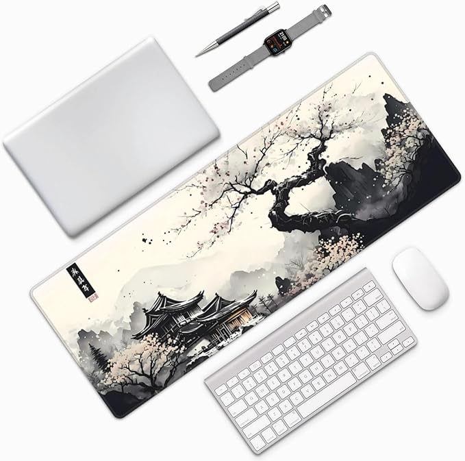 Japanese Mouse Pad, Large Japanese Desk Mat, XL Anime Gaming Keyboard Mat, Non-Slip Rubber Base, Big Extended Desk Protector for Home Office, 31.5”x11.8”