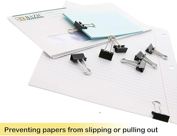 BAZIC Binder Clips Small Black 3/4" (19mm), Paper Clamps Paper Clip, Paperclips for Office Home Kitchen Storage (12/Pack), 240-Packs