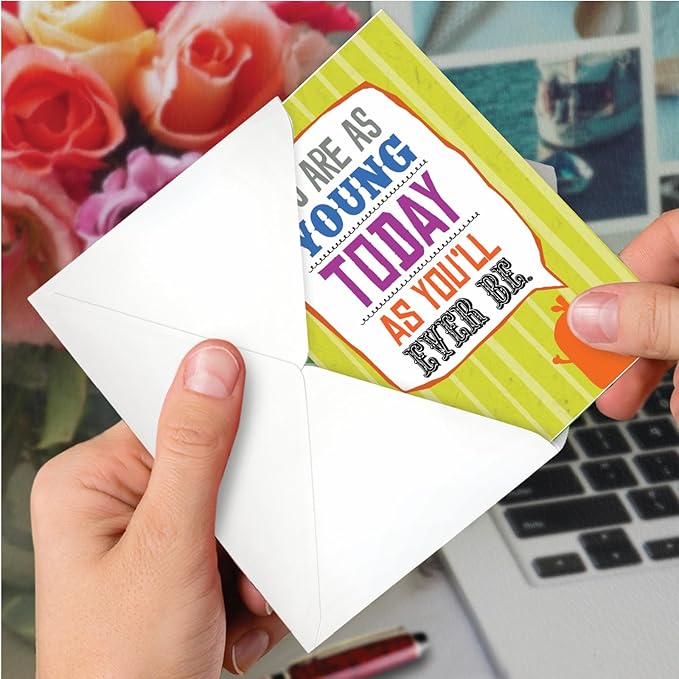 NobleWorks - 1 Funny Happy Birthday Greeting Card - Humor, Notecard Talk Bubbles - As Young Today C7190BDG