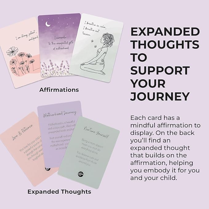 New Mom Affirmation Cards - 50 Postpartum Affirmation Cards for Self-Care, Gift for New Mom After Birth in Tin Box with Wooden Stand