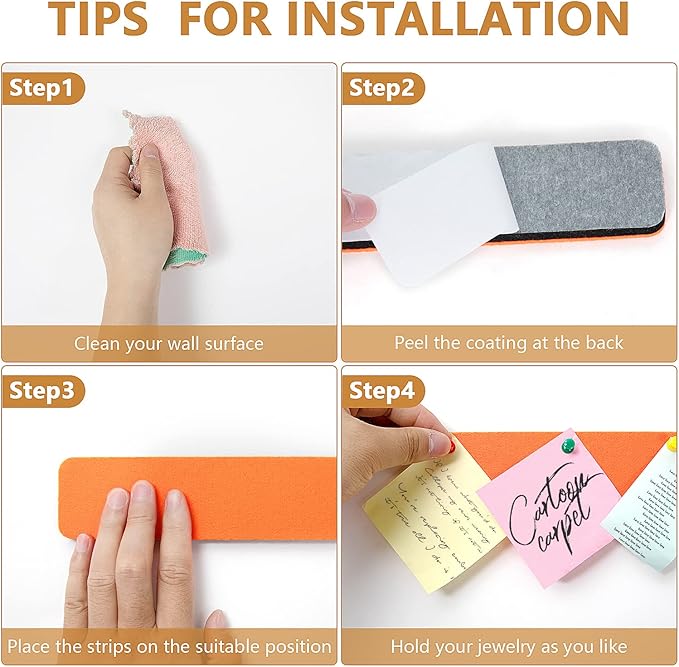 5 Pack Felt Pin Board Bar Strips Bulletin Board for Bedrooms Offices Home Wall Decoration, Notice Board Self Adhesive Cork Board with 35 Push Pins for Paste Notes, Photos, Schedules (Multi-Color)