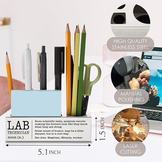 Lab Technician Definition Gifts for Women, Men, Lab Technician Tech Desk Decor Stainless Steel Pen Pencil Holders WCC51