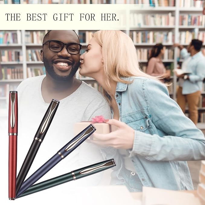 Liquid Ink Rollerball Pen,Luxury pen,Nice pen Metal pen Smooth writing stylish design effortless writing,fancy pens with gift case for Men & Women with 2 Refills-Inky black