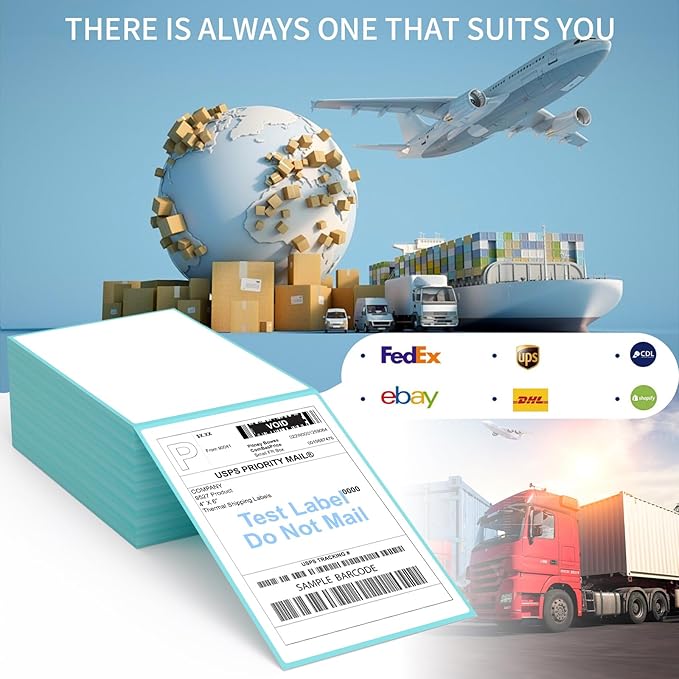 9527 Product Fanfold 4 x 6 Direct Thermal Labels with Blue Background Paper Perforated Shipping Labels for Thermal Printers, 500 Label per Stack, 1 Stack