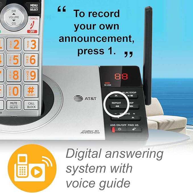 AT&T CL82407 DECT 6.0 4-Handset Cordless Phone for Home with Answering Machine, Call Blocking, Caller ID Announcer, Intercom and Long Range, Silver