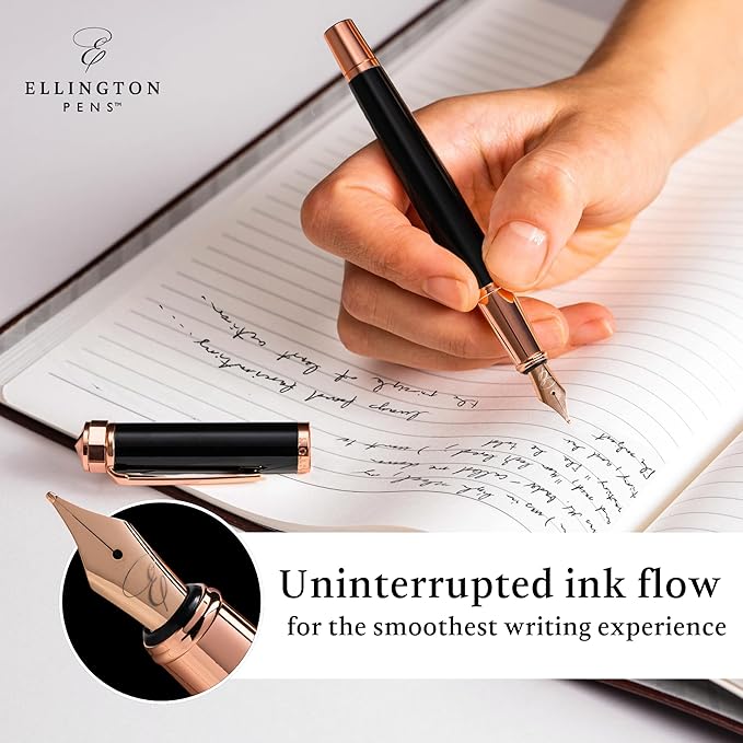Luxury Fountain Pen Set- Fountain Pens for Writing - Smooth Medium Nib - Includes Refillable Ink Converter, 3 Ink Cartridges [Black & Blue], Gift Box - Elegant Calligraphy