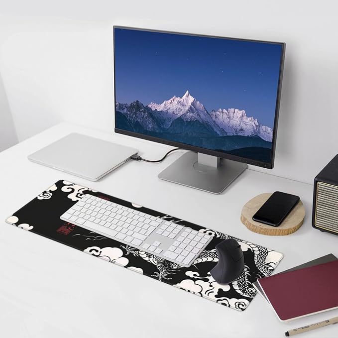 Gaming Mouse Pad Desk Pad,Extended Big Mouse Pad,31.5x11.8 Inch Long Computer Keyboard Mouse Mat Mousepad with 3mm Non-Slip Base and Stitched Edge for Gaming and Office… (Loong)