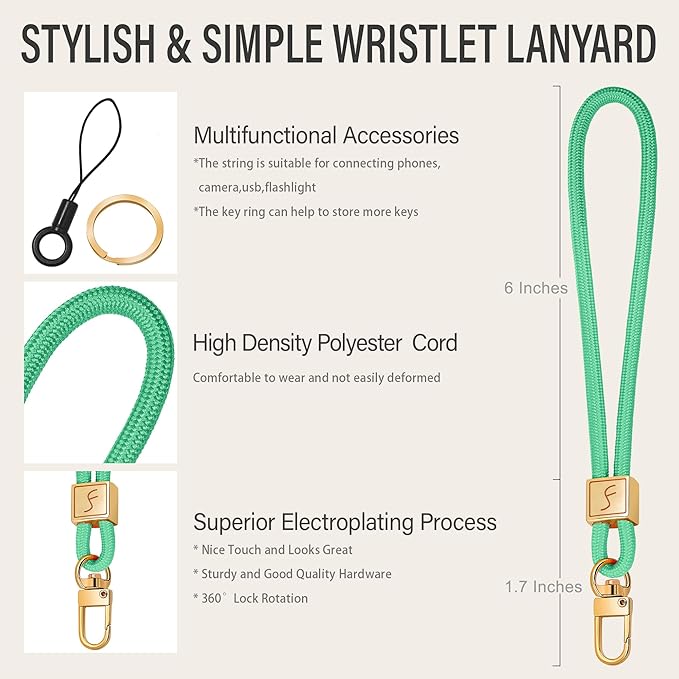 Fishent Keychain Wristlet lanyard, Cute Key Chain Holder, Upgraded Woven Wrist Lanyard for Keys, Wristlet Strap Keychain for Women Men Car Keys ID Badges Card Wallet Phone (Lake Blue)