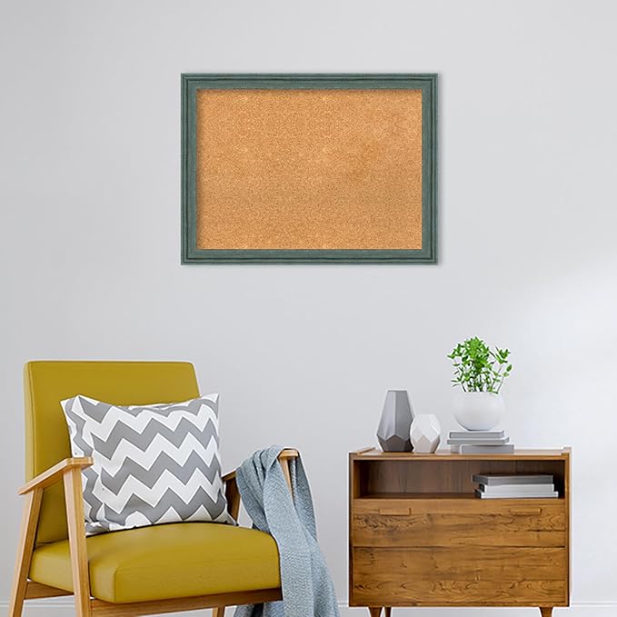 Amanti Art Natural Cork Board for Wall, 23x31 Vision Board with Blue Wood Frame, Medium Corkboard Office Decor for Home Organization, Rustic Farmhouse Corkboard Pinboard to display items for home