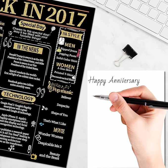 Joycard 8th Anniversary Card for Women Men, Gold Wedding Card for Wife Husband, Sweet Marriage Decorations Gifts for Couple, Perfect for Her Him on Anniversary Day, Back in 2017