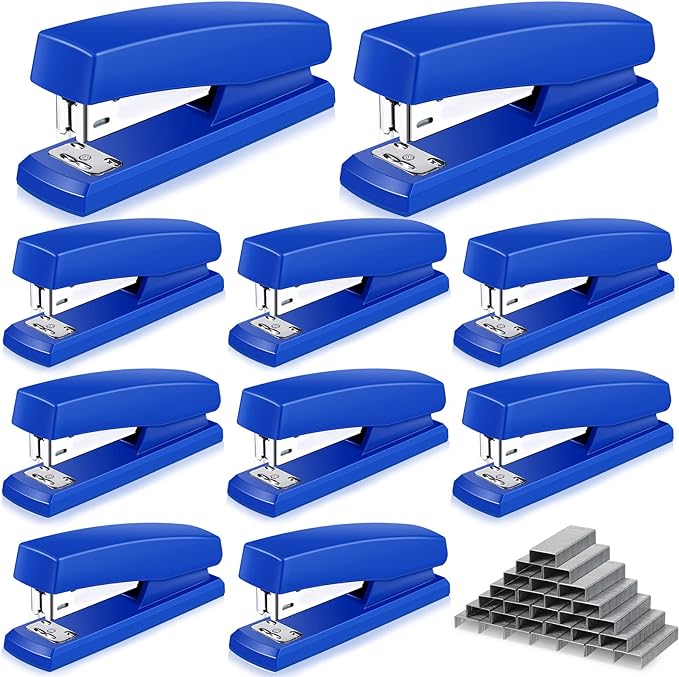 Marspark 10 Pcs Stapler for Desk Office Staplers Bulk with 6000 Staples 25 Sheet Capacity for School Office (Blue)