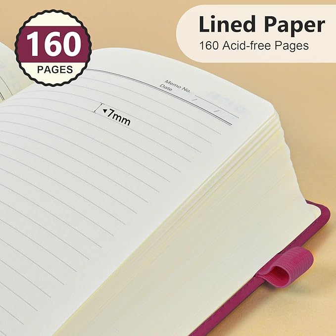 PERCUN Lined Journal Notebook for Men & Women, 160 Pages College Ruled Journal for Writing, A5 Hardcover Leather Notebooks for Work, School, Business, Travel, Daily Diary 5.9" x 8.5" - Burgundy