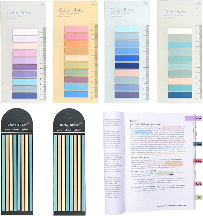 WSCHU 1120pcs Sticky Tabs - Writable Translucent Sticky Note Tabs, Repositionable Book Flags, Annotation Supplies