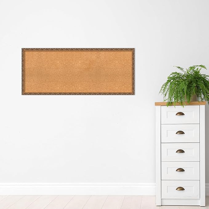 Amanti Art Natural Cork Board for Wall, 20x48 Vision Board with Bronze Frame, Oversize Corkboard Office Decor for Home Organization, Traditional Corkboard Pinboard to Display Items for Home