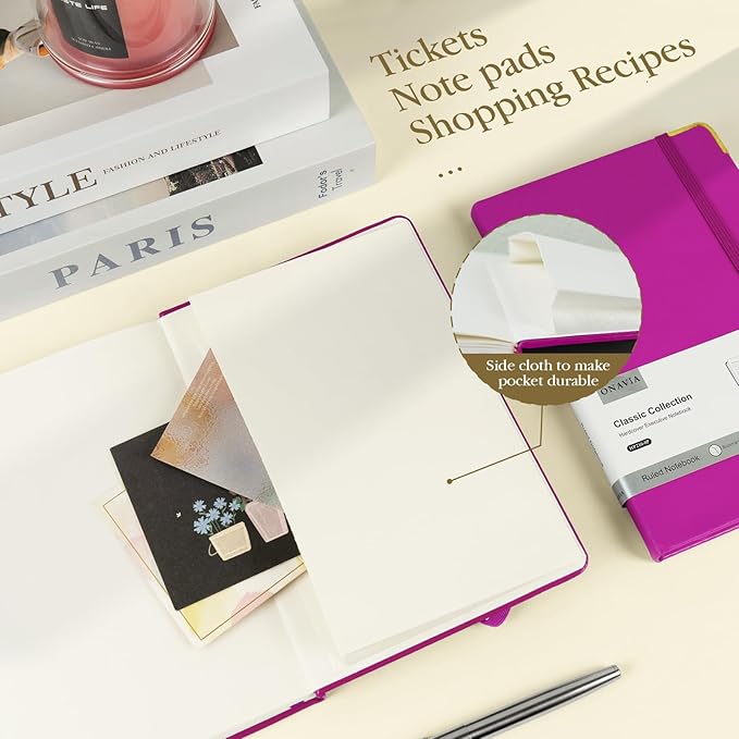 A5 Lined Journal Notebook - 100 GSM Thick Paper, Hardcover Journaling Notebook for Writing, Work, Travel, School, College Ruled Journal for Women Men, PU Leather Note Book, 5.5”x8.3”- Raspberry